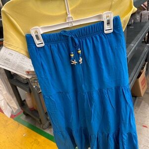 Rachel Zoe Kids Blue Tiered Midi Skirt with Beaded Drawstring